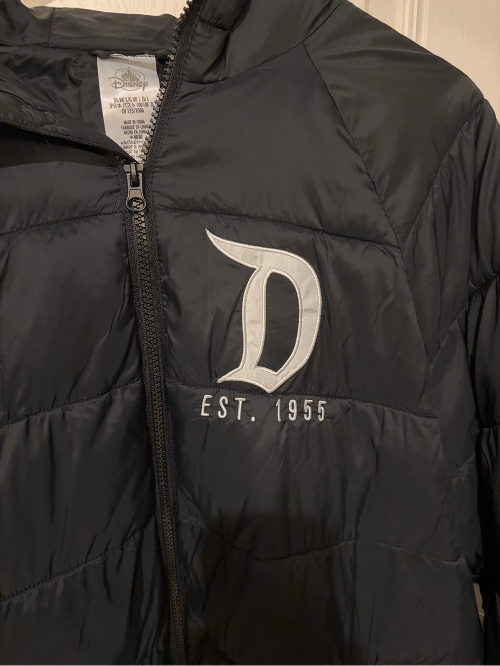 Disney Black Hooded Puffer Jacket with Disneyland Back Logo - Picture 3 of 6